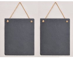 Memobordje/krijtbordje leisteen - 2x - antraciet - 25 x 20 cm - ophangbaar