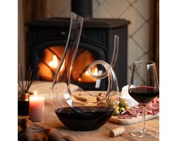 Mémoire® Infinité Decanteer Karaf - Luxe Wijnkaraf - Decanteer Karaf Inclusief RVS Schoonmaakparels - Wijn decanter - Wijn Geschenk - 1.5L - Kristal glas - Luxe wijn karaf - Wijnkaraf rode wijn - Wijn Accessoires - Krul Vorm - Horeca kwaliteit karaf