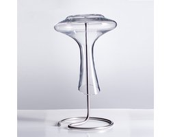 Mémoire® Royal Decanteerkaraf + RVS Droogrek combinatie set – Handgeblazen Decanter 1.5L + Premium RVS Droogstandaard – Verbeter Smaak & Aroma, Streeploos Drogen, Inclusief Schoonmaakparels & Kurkbal – Luxe Cadeauset voor Wijnliefhebbers - Wijncadeau