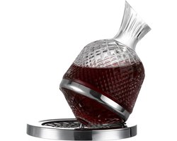 Mémoire® Tourner Decanteerkaraf – Luxe Wijnkaraf van Loodvrij Glas – Met Elegant Draaiplateau voor Walsen en Beluchten – Design Decanter voor Rode en Witte Wijn – Stijlvolle Tafelpresentatie – Perfect Cadeau voor Wijnliefhebbers en Diners