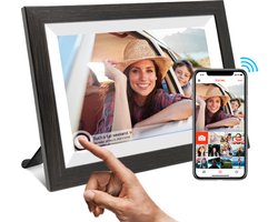 MemoMemory Digitale Fotolijst met WiFi & Touchscreen - Digitale Fotolijsten - Digitale Fotokader - Frameo App - 10.5inch HD+ -IPS Display - Houten Frame inclusief: Ophangsysteem & Microvezel Doekje - Zwart