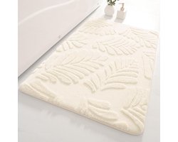 Memory Foam Badmat Extra Dik - Zachte Fluweel Anti-slip Badkamerkleed - Waterabsorberend Bladeren Print - Wasbaar - 40x60cm Beige
