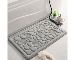Memory Foam Badmat Schelpenpatroon - Fluweel Zacht Waterabsorberend Sneldroog - Anti-slip Badkamerkleed - Wasbaar - 40x60cm Grijs
