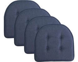 Memory Foam Stoel Kussen Pads - Tufted Non Skid Rubber Terugsteun - U-vormige Seat Cover - Denim Blauw - 4 Count - 17 "x 16"