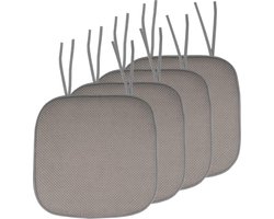 Memory Foam Stoelkussen Pads met Ties - Honingraat Patroon - Non Skid Rubber Terug - Afgeronde Vierkante 16 "x 16" - Zilver - 4 Pack