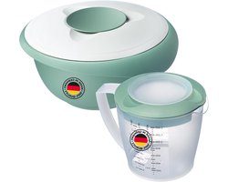 Mengkom (25L) en Mengbeker 'Helena' (14L) – Met Spatbeschermingsrand en Rubberen Ring – Met Schenktuit en Schaalverdeling – Mintgroen/Wit