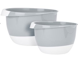 Mengkommen - kunststof - licht grijs - 2x stuks - 2L en 3,5L - roerkommen - Beslagkommen - Saladekommen