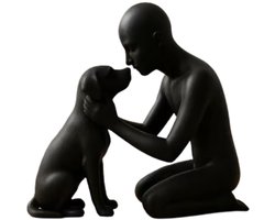 Mens & Hond Sculptuur – Decoratief Beeld – Verbonden Harmonie – Modern & Stijlvol – Zwart