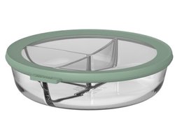 Mepal Glazen bento vershouddoos rond Cirqula - 250+250+500 ml - Glazen vershoudbakjes - Hittebestendig tot 550 °C. zonder deksel - Meal prep bakjes - Nordic sage