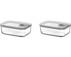 Mepal Glazen Vershouddoos 2 delig EasyClip - 2x 1000 ml - Glazen vershoudbakjes met schuifsluiting - Geschikt voor magnetron. (stoom)oven. koelkast en vriezer - Nordic sage