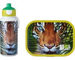 Mepal lunchset (pop-up fles & lunchbox) Campus - 400 + 750 ml - Broodtrommel en Drinkbeker voor kinderen - Bento box - Pop-up drinkfles - Animal Planet Tiger