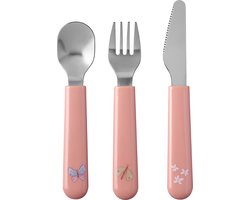 Mepal Mio kinderbestek Little Dutch - 3-delig, vork, mes en lepel - Roestvrij staal - Kinderservies - Flowers & Butterflies
