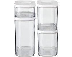 Mepal - Opbergdoos Modula 4-delige set – Doorzichtige voedselcontainer met deksel - Keukenopbergers & Kunststof Opbergdozen – Stapelbaar & Luchtdicht – 2 x 1000 ml. 1x 1500 ml & 1 x 425 ml – Wit