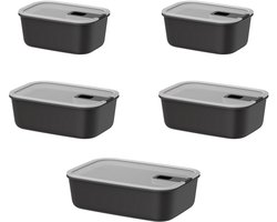 Mepal Vershouddoos 5 delig EasyClip - 2x 700 ml. 2x 1000 ml. 1500 ml - Vershoudbakjes met schuifsluiting - Geschikt voor magnetron. stoomoven. koelkast en vriezer - Nordic black