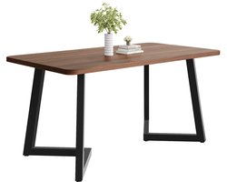 Merax 117 x 68 cm Eettafel - Rechteckige Keukentafel met Metalen Poten en Houtnerf Design - Voor Woonkamer en Eetkamer - Zwart/Walnoot