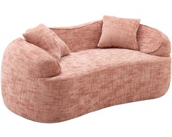Merax 170 cm Gebogen 2-Zits Bank – Compact Loveseat Bankstel – Inclusief 2 Kussens – Ergonomisch en Comfortabel – Roze