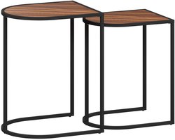 Merax - 2-Delige Bijzettafel set - Stapelbare Koffietafels - Industriële Tafeltjes met Staalframe - Bruin Zwart - Voor Woonkamer of Salon