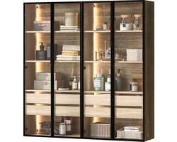 Merax 2-in-1 Badkamerkast Set – 73 cm Breed met LED Verlichting - 2 Grote Lades en Glazen Deuren