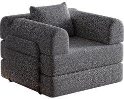 Merax 2-in-1 Slaapfauteuil met Opbergruimte in Armleuning - Uitschuifbare Slaapstoel - Chenille Fauteuil met Stalen Frame - Grijs - Meerdere Configuraties