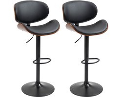 Merax 2-Pack Draaibare Barkrukken – Verstelbare Barstoelen – Kunstleer – Metalen Frame – Met Rugleuning en Voetsteun – Zwart