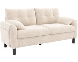 Merax 2-Zits Bank – Comfortabel Chenille Bankstel in Beige – Scandinavisch Design met Dikke Kussens en Zijvakken