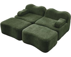 Merax 2-Zits Modulaire Bank met Ottomans - Fluweel - Boneless Sofa - Lounge Bank voor Woonkamer - Groen