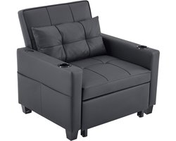 Merax 3-in-1 Uitklapbare 1-Zitsbank Zwart – Slaapstoel Met USB Aansluiting En Bekerhouder – Multifunctionele Fauteuil Voor Kleine Ruimtes