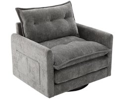 Merax 360° Draaibare Loungestoel - Moderne Slaapkamer en Woonkamer Fauteuil met Armleuningen en Kussen - Grijs