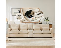 Merax 4-zits Bank met Bekerhouders – Beige – Bankstel met USB Aansluiting en Opbergruimte