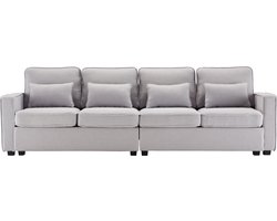 Merax 4-zits Bank met Kussens – Grijs Linnen – Bankstel met Hoge Rugleuning en Zijvakken