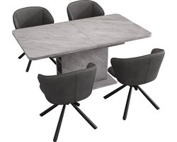Merax 5-delige Eetkamerset - Uittrekbare Eettafel met Opbergruimte en 4 Kunstleren Stoelen - Moderne Tafelset - Grijs
