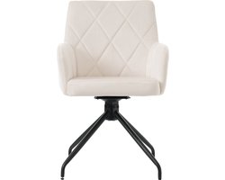 Merax 6er Set 360° Draaibare Esszimmerstoelen met Ruitpatroon - Gepolsterde Lounge Stoelen met 4 Stabiliteitsmetalen - Beige