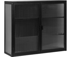 Merax 70CM Wandkast met Glazen Deuren - Moderne Kast - Dubbeldeurse Opbergkast met Drie Planken - Zwart