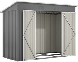 Merax 8x4 FT Metalen Tuinhuis met Fundament Weerbestendig Tuinschuur voor Buiten en Terras Grijs