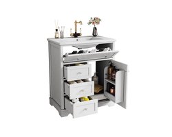 Merax Badkamerkast met Wastafel 76x46x87 cm – Badmeubel met Keramische Wasbak - Lades en Opbergruimte – Staande Badkamerkast Wit