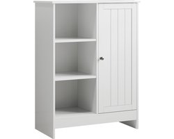Merax Badkamerkast Vrijstaand – Opbergkast met 1 Deur en 3 Open Vakken – Keuken- of Badkamermeubel – Wit 60x30x80 cm
