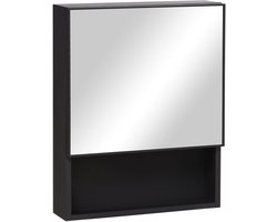 Merax Badkamerspiegelkast Wandkast – RVS Spiegelkast Met Glazen Plank – 46x58 cm – Zwart – Wandmontage – Geen Montage Nodig