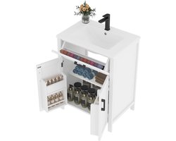 Merax Badmeubel Met Wastafel - Wastafelmeubel Staand - Keramische Wastafel Geïntegreerd - Met 2 Deuren - Met Verstelbare Legplanken - Met Schuiflade - Wit - 60 x 46 x 84,8 cm