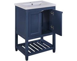 Merax Badmeubel Set – Waschtafel 60 cm met Keramische Wastafel en Onderkast – Blauw – Vrijstaand – Badkamermeubel Zonder Kraan