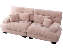 Merax Bankstel – 2-Zitsbank met Lendenkussens en Sierkussens – Chenille Stof – Massief Houten Frame – Roze