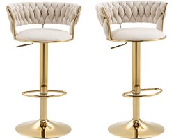 Merax Barkrukken Set van 2 - Draaibaar en in Hoogte Verstelbaar - Velvet - Beige met Goud