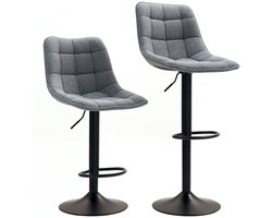Merax Barkrukken Set van 2 met Voetensteun – Donkergrijs – Draaibare Barstoelen met Rugleuning – In Hoogte Verstelbaar – Stalen Onderstel – Chenille Stof