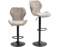 Merax Barstoelen 2 Stuks – Draaibare Barkrukken met Rugleuning – In Hoogte Verstelbaar – Chenille Bekleding – Bruin – Met Voetsteun en Metalen Onderstel