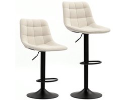Merax Barstoelen Set van 2 - Draaibare Barkrukken met Rugleuning - Verstelbare Zithoogte - Voetsteun - Beige Chenille Stof - Stalen Onderstel - Voor Kookeiland Keuken of Bar