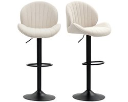Merax Barstoelen Set van 2 – Verstelbare Barkrukken met Rugleuning – 360° Draaibare Barstoelen met Stoffen Bekleding – In Hoogte Verstelbare Krukken met Voetensteun – Stalen Frame – Beige