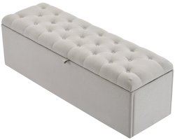 Merax Bed Hocker - Opbergbank – Gestoffeerde Bedbank van Linnen – 141x41,5x47 cm – Lichtgrijs – Zitbank met Opbergruimte