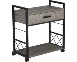 Merax - Bijzettafel Op Wieltjes Met Lade En Open Vakken - Industrieel Serveerwagentje Voor Keuken Of Woonkamer - Koffietafel Met Opbergruimte In Grijs Houtlook - 60x30x65 Cm