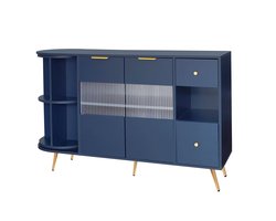 Merax Blauw Sideboard met LED-Verlichting – 130x40x80 cm – Opbergkast met Glasschuifdeuren – Dressoir & Buffetkast – Modern TV-Meubel of Keukenkast – MDF – Voor Woonkamer - Hal of Eetkamer