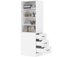 Merax Boekenkast 60x38x180 cm - Kast met 3 Lades en Verstelbare Planken - Wit