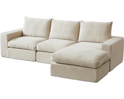 Merax Boneless Hoekbank Met Chaise Longue Van Cord – L Vorm Moderne Modulaire Bank Met 3 Kussens – Geen Montage Nodig – Beige